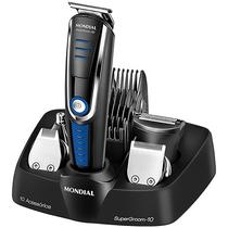 Cortador de Cabelo Mondial Super Groom - 10 BG-03 com 6W/Recarregavel/Bivolt - Preto/Azul