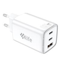 Carregador de Parede 4LIFE 65W Ganmaster Series (FL9565CCAW) 2XUSB-C / USB-A / 1.5A / 220-240V ~ 50/ 60HZ - Branco