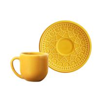 Set de Ceramica Porto Brasil Agra 35641001 Taza de Cafe 112ML + Plato 12 CM Mostaza