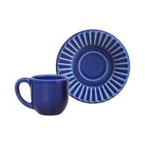 Set de Ceramica Porto Brasil Plisse 323285 Taza de Cafe 72ML + Plato 11 CM Azul