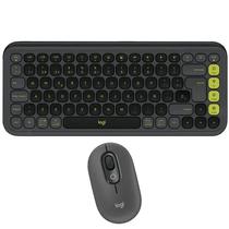 Kit Teclado Sem Fio Teclado Logitech Pop Icon Combo Espanhol + Mouse 400 Dpi - Preto/Verde