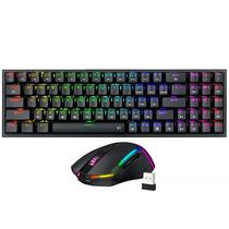 Kit Teclado Gaming Mecanico Redragon Combo S136 Ingles USB com Backlight RGB + Mouse 7.200 Dpi - Preto