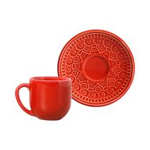 Set de Ceramica Porto Brasil Agra 35641601 Taza de Cafe 112ML + Plato 12 CM Rojo