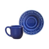 Set de Ceramica Porto Brasil Acanthus 323485 Taza de Cafe 72ML + Plato 11 CM Azul