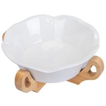 Ensaladera de Ceramica Blanco c/Base de Bambu 21CM