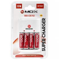 Carregador de Pilhas Mox MO-CB792 + 4 Pilhas AA/Bivolt - White