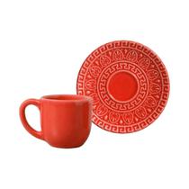 Set de Ceramica Porto Brasil Greek 35341601 Taza de Cafe 112ML + Plato 12 CM Rojo