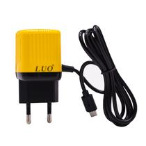 Carregador de Parede Luo LU-8189 USB-A / USB-C com Cabo Micro-USB - Preto/Amarelo