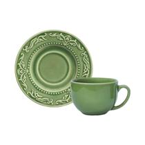 Set de Ceramica Porto Brasil Acanthus 330486 Taza de Te 161ML + Plato 14 CM Verde Salvia